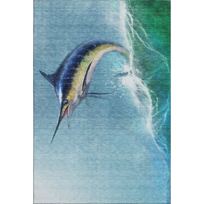 Premium Machine Washable Mayfield AMF147 Blue Rug