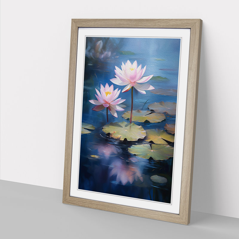 XYZ-FRM-V1223-4346 Lotus Flower Romanticism - Single Picture Frame Print on Wood, 34cm H x 25cm W x 2cm D, Oak
