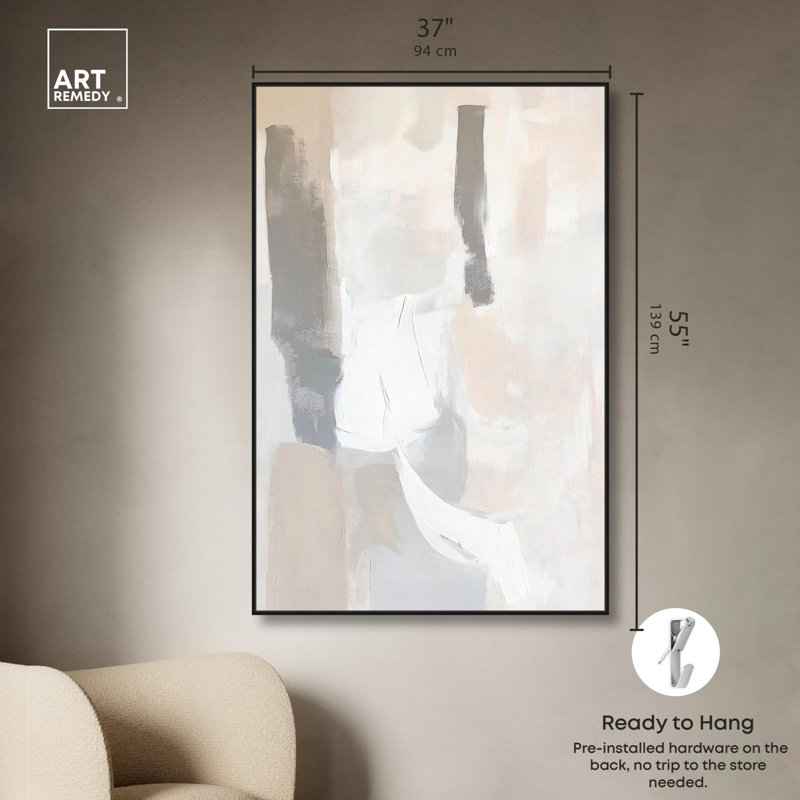 «Softened Echoes I Canvas Minimalist Boho» par Art Remedy, Cadre flottant noir, H 55 po x l 37 po