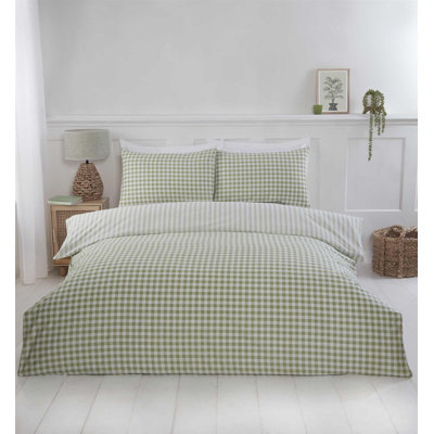 Gingham Cotton Blend Striped Duvet Cover Set with Pillowcases