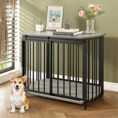 31.5" Furniture Style Dog Crate For Small And Medium Dogs, Wooden Cage Indoor Kennel Furniture, Modern Dog Crate End Table With Double-Doors, Brown