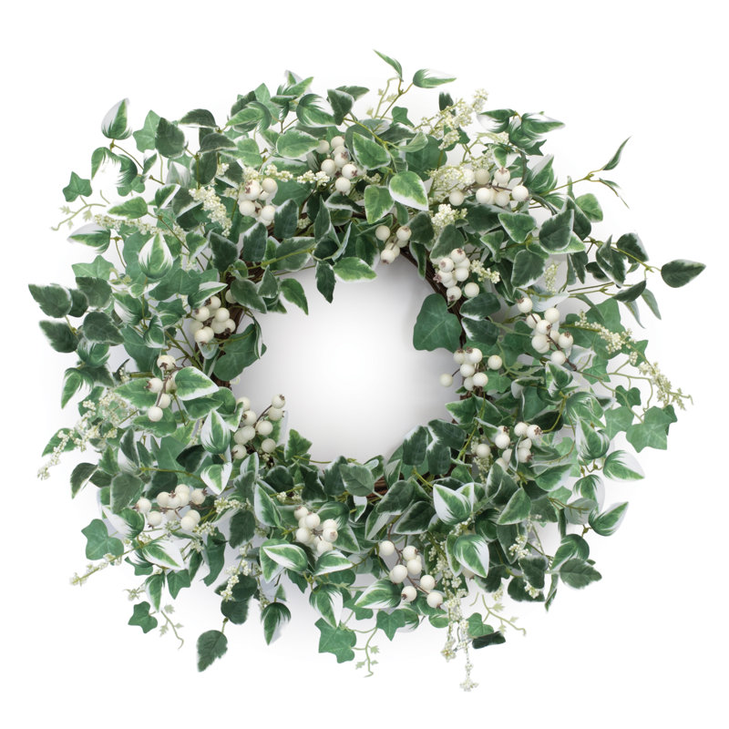 23" Green and White Artificial Floral Grapevine Wreath