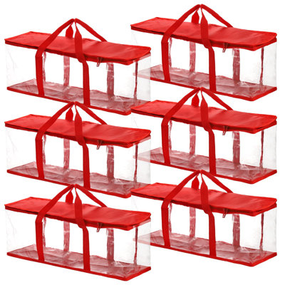 Paquet de 6 sacs de rangement pour DVD pouvant contenir jusqu'à 240 DVD (40 par sac), étui pour DVD résistant à l'eau avec poignées, rangement en PVC transparent pour DVD, CD, jeux vidéo, livres, rouge