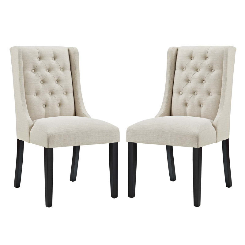 Modway Baronet Button Tufted Fabric Dining Chair, Beige, 2