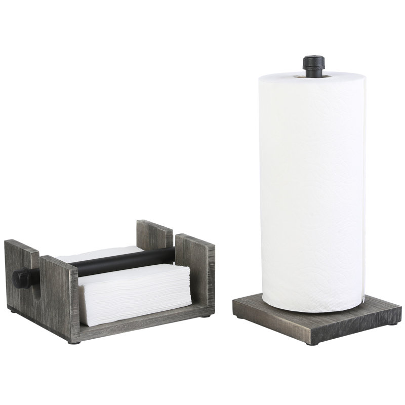 Wood Tabletop Paper Towel Holder, Grey