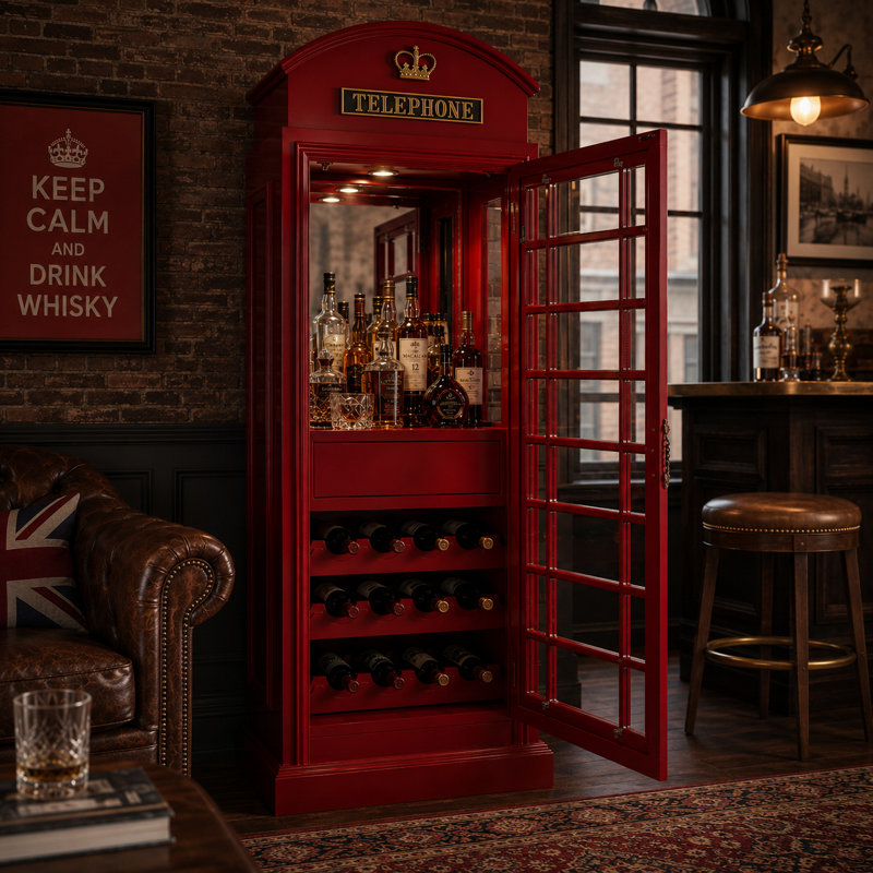 Armoire de bar avec cabine téléphonique Marroquin par RAM Game Room, Rouge