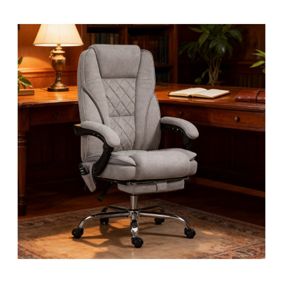 Heated Reclining Massage Office Chair with Adjustable Lumbar Support, Gray Polyester High Back Desk Chair