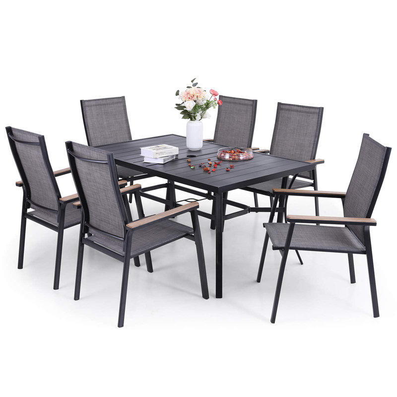 6 - Person Patio Dining Set with Rectangular Table, Black