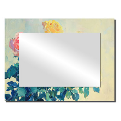 Yellow Sunlit Roses In The Wild - Floral Mirror Wall Art - Printed On Metal