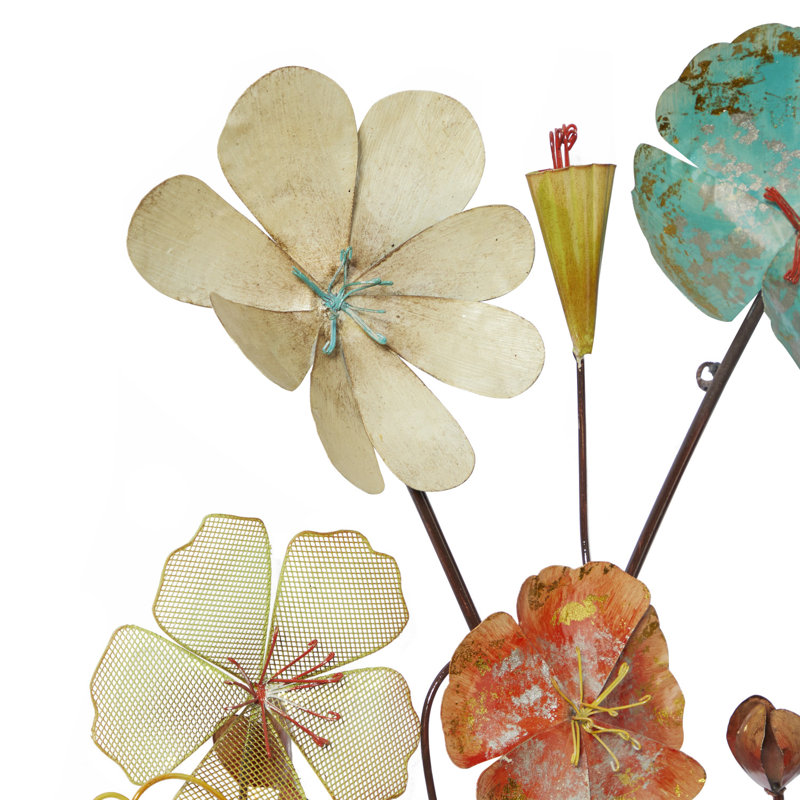 Metal Bouquet Floral Multi Colored Wall Decor with Mesh and Wire Details