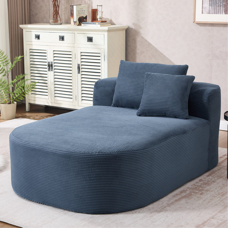 Canapé-lit 67,5 po en méridienne surdimensionnée en velours côtelé de 46 po pour le salon avec siège profond et deux coussins moelleux convertibles, bleu, sans assemblage requis