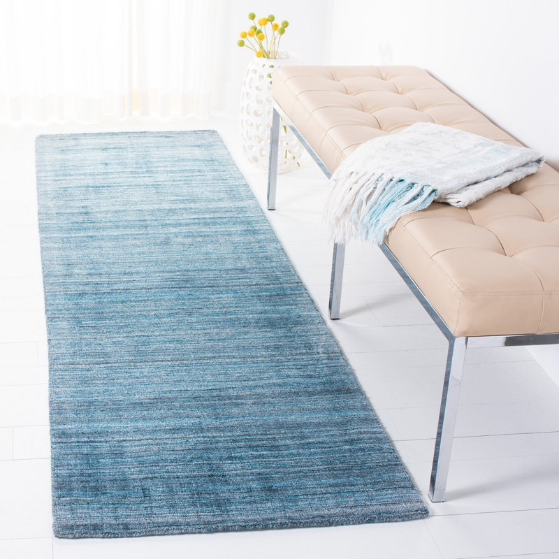Abbie-Jo Hand Loomed Viscose/Cotton/Wool Solid Color Rug in Teal/Blue, Runner 2'3" x 8'