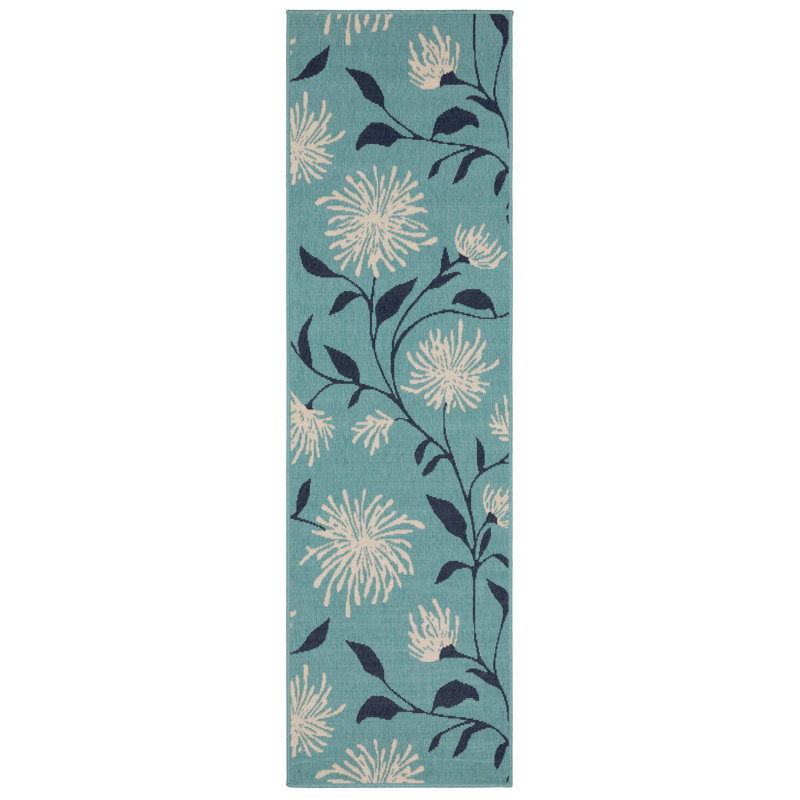 Tapis bleu / bleu marine Aganlane Blossoms, Rectangle 1 pi 10 po x 2 pi 10 po