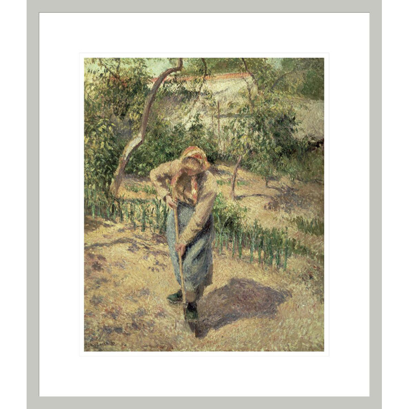 «Femme creusant dans un verger» par Camille Pissarro, impression giclée sur cadre, 20.42" H x 17.75" W