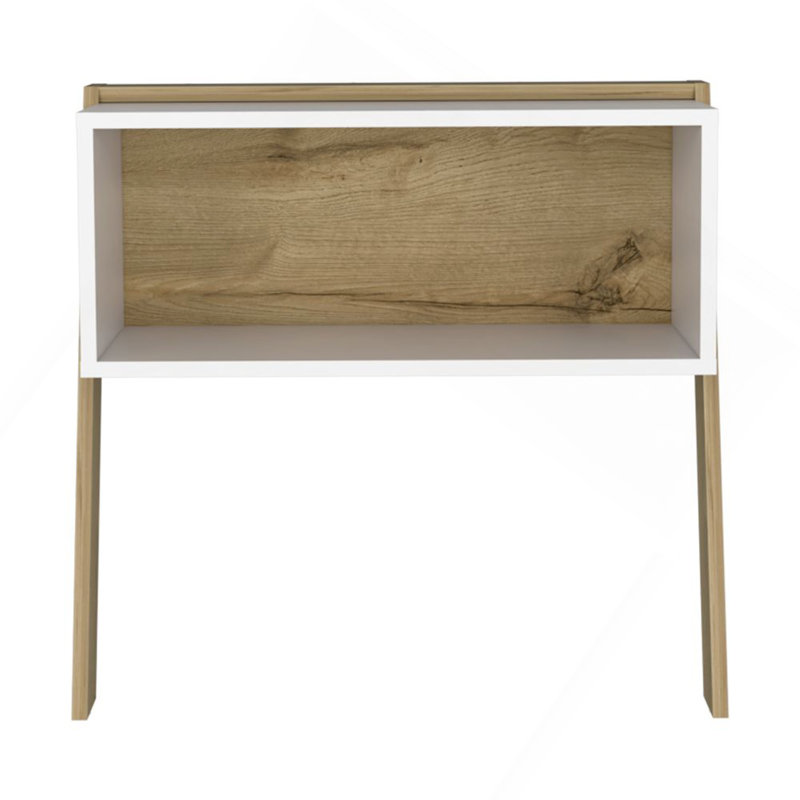 Table de chevet H 24 po, deux pieds, une tablette, plateau supérieur, chêne clair / blanc