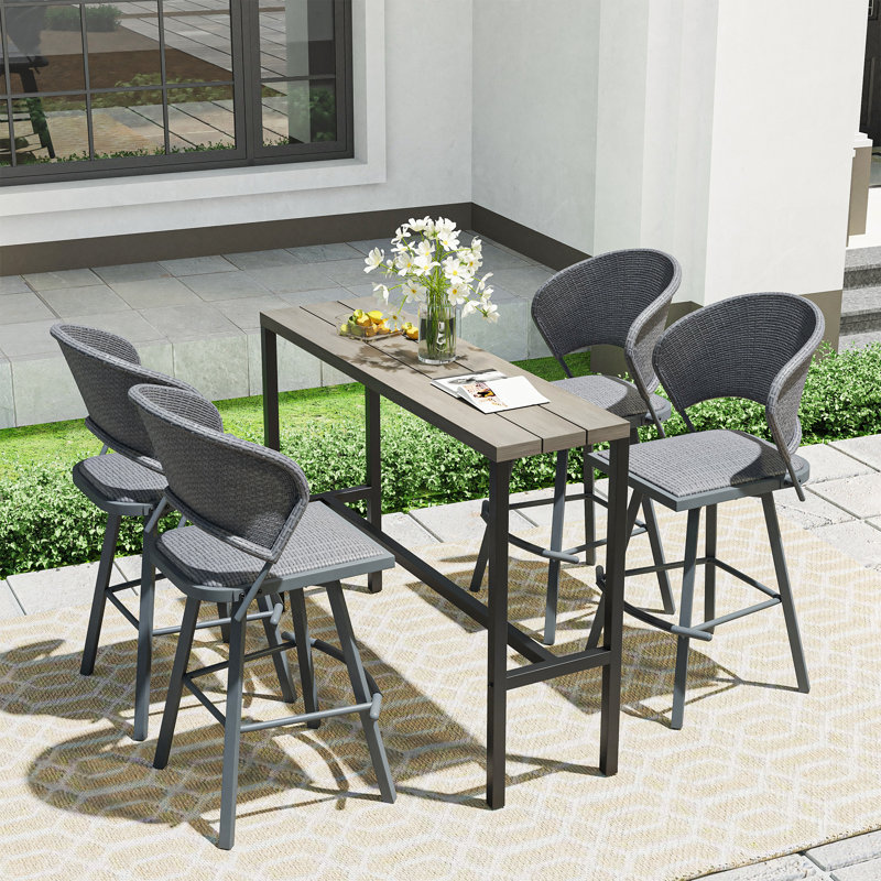 Ensemble de table de bar et tabouret de bar 5 pièces, Gris / gris clair