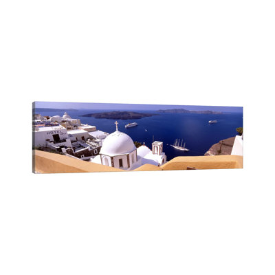 High Angle View Of Buildings In A City, Santorini, Cyclades Islands, Greece #2 - Wrapped Canvas Panoramic Print