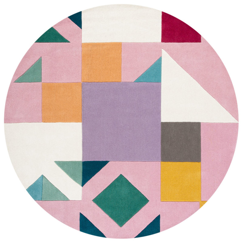 Harsirat Handmade Hand Tufted Wool Pink/Orange/Beige Rug, Round 7'