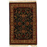 Hand Knotted Wool Area Rug in Dark Green And Ivory