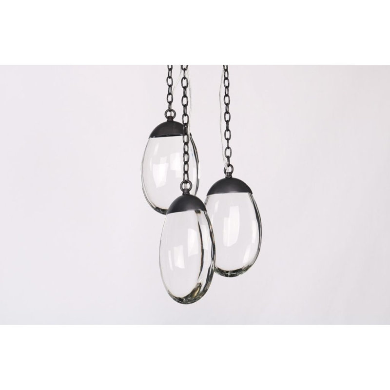Lustre suspendu avec chaîne en métal léger, Argent antique, H 84 po x l 28 po x P 2 po, Transparent