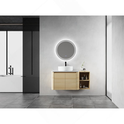 Meuble-lavabo mural 42 po en contreplaqué avec vasque en céramique, tablette de rangement et 2 portes à fermeture en douceur