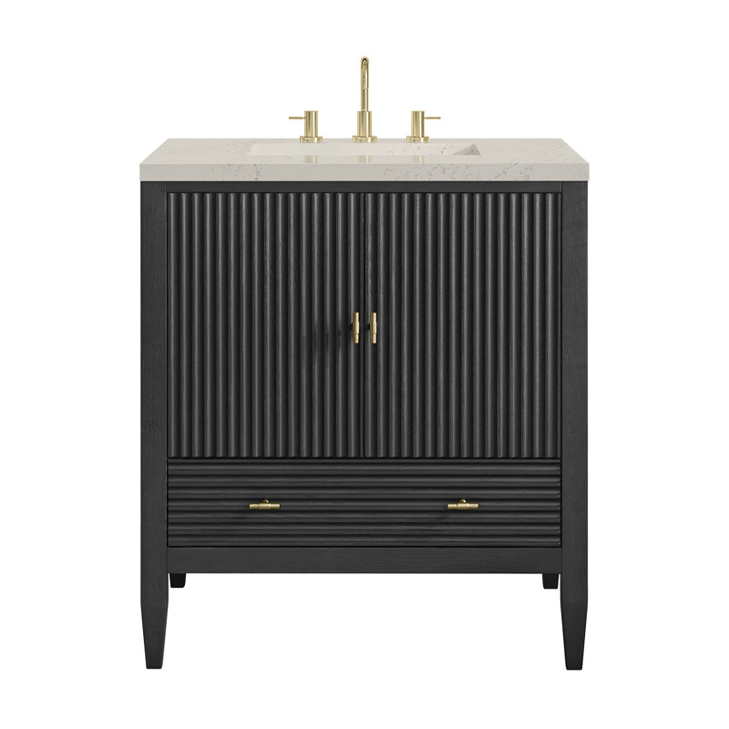 Myrrin 30" W Single Vanity, Siberian Silestone, Carbon Oak, 8" Widespread