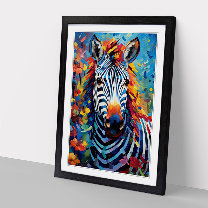 Zebra Expressionism - Single Picture Frame Print on Wood, Black, 46cm H x 34cm W x 2cm D