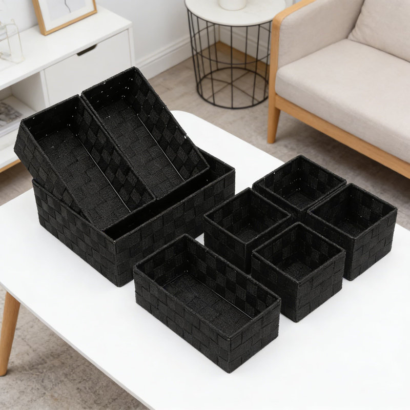 Woven Storage Bins, Stackable Fabric Organizer Baskets With Metal Frame For Drawer, Closet, Shelf, Nursery And Office Organization