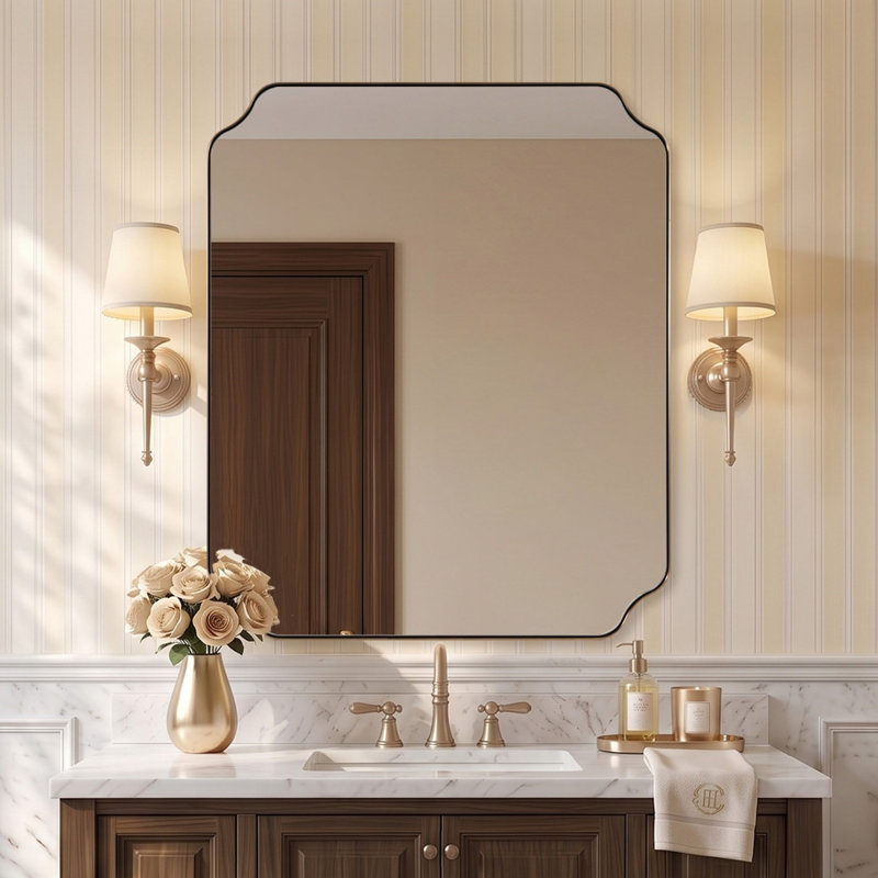 Miroir de salle de bain Modern Cadre en acier inoxydable, 36 po x 30 po, Champagne Bronze