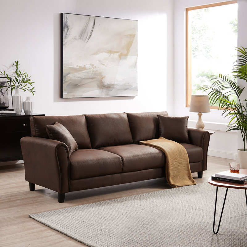 Bonapart 86.6'' Rolled Arm Sofa, Vintage Brown Faux Leather