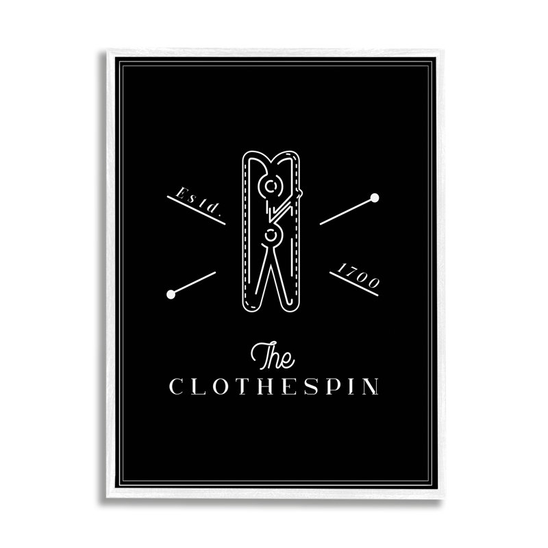 The minimal de la pince à linge noir et blanc - Illustration, Giclée encadrée blanc bord de mer, H 14 po x l 11 po x P 1,5 po