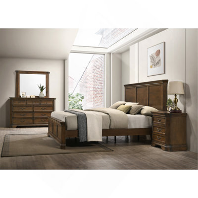 Maderne Traditional Wood Panel Bed With Dresser, Mirror, Two Nightstands by Canora Grey