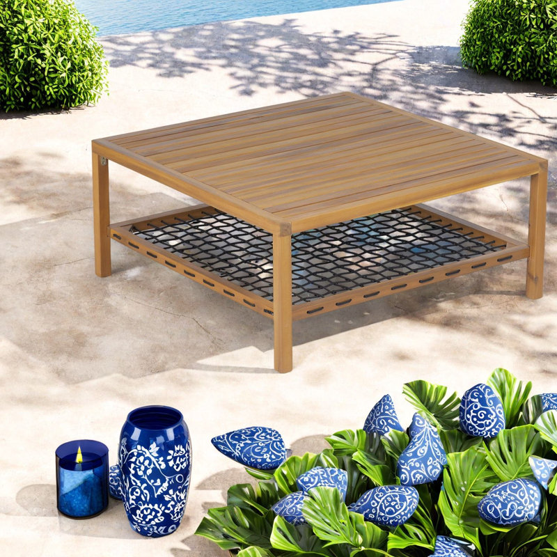 Tables de patio avec rangement, table basse moderne en bois d'acacia de 35 pouces