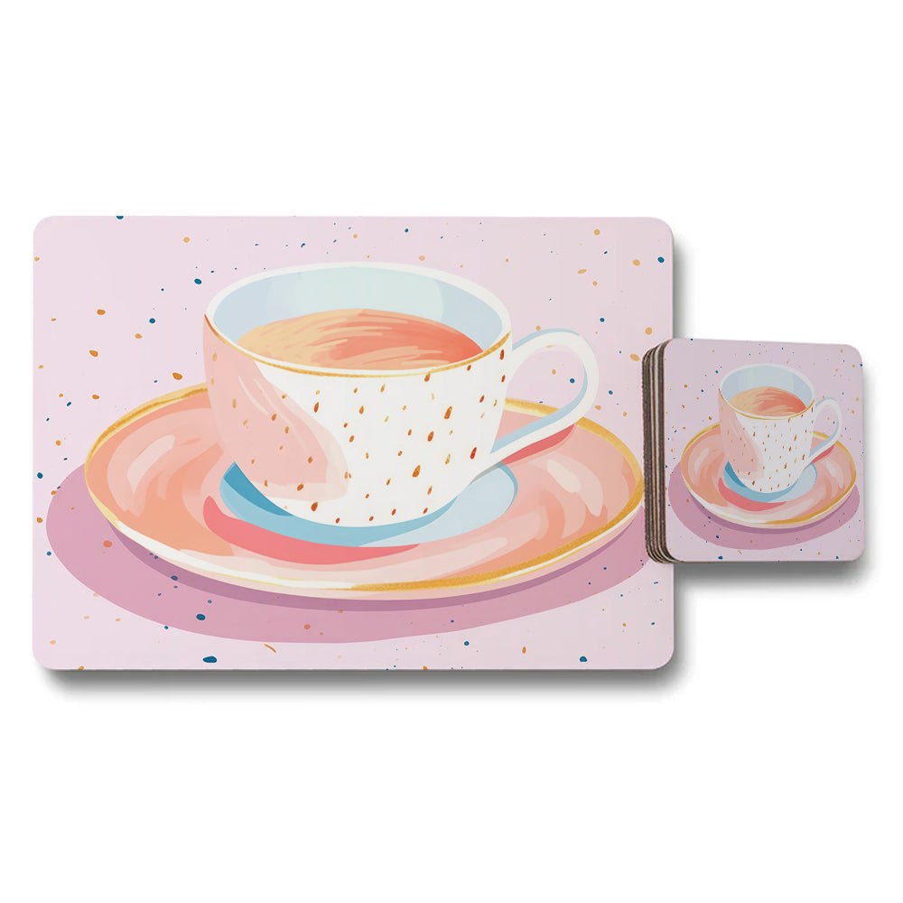 Pastel Tea Cup and Saucer Placemats and Coasters Set