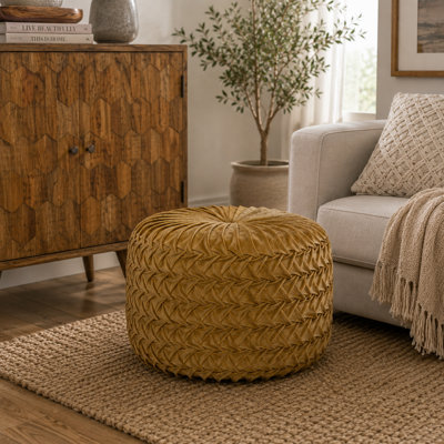 Aunesty 46cm Wide Velvet Tufted Round Pouffe Ottoman