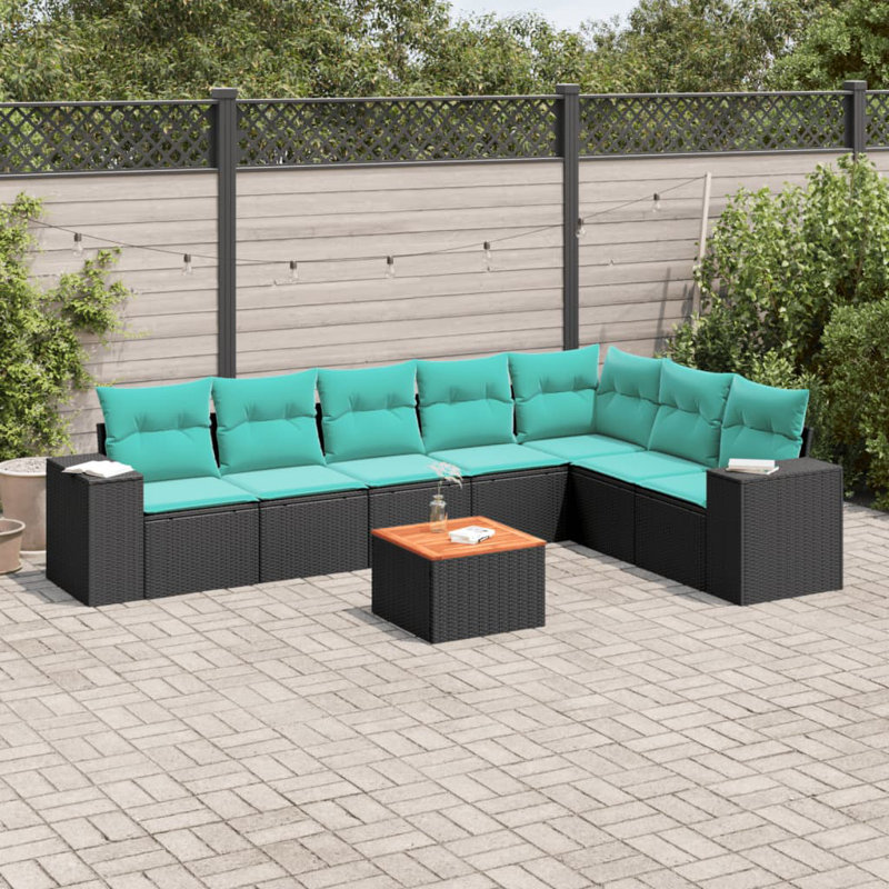  Ensemble de canapé de patio 8 pièces avec coussins en rotin de polyester noir