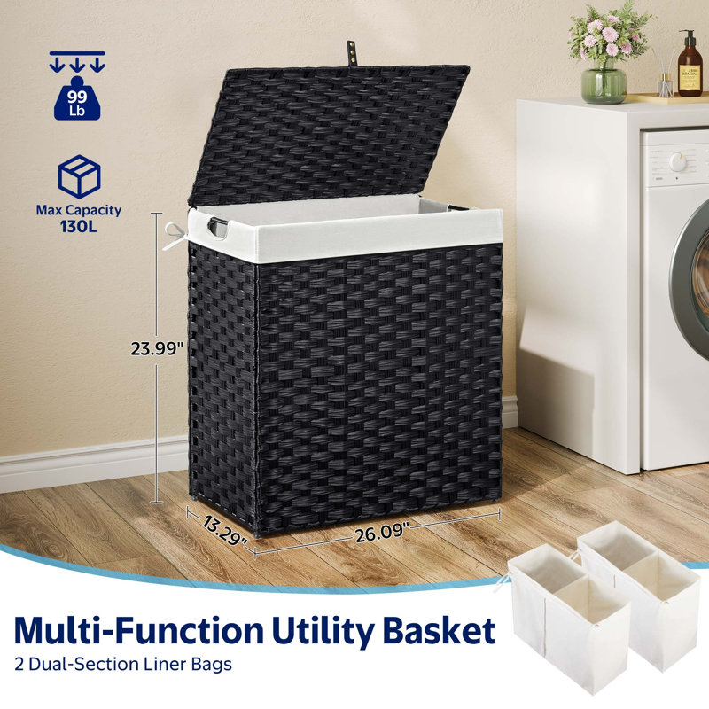 Laundry Hamper, 130L(23.99" H x 20.06" W x 13.29" D), Black