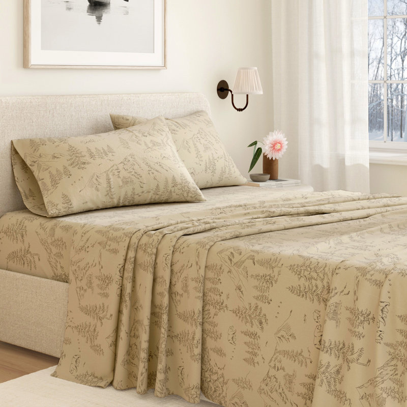 Ensemble de draps 100% flanelle de coton, Simple avec 1 taie d'oreiller, Bear Mountain