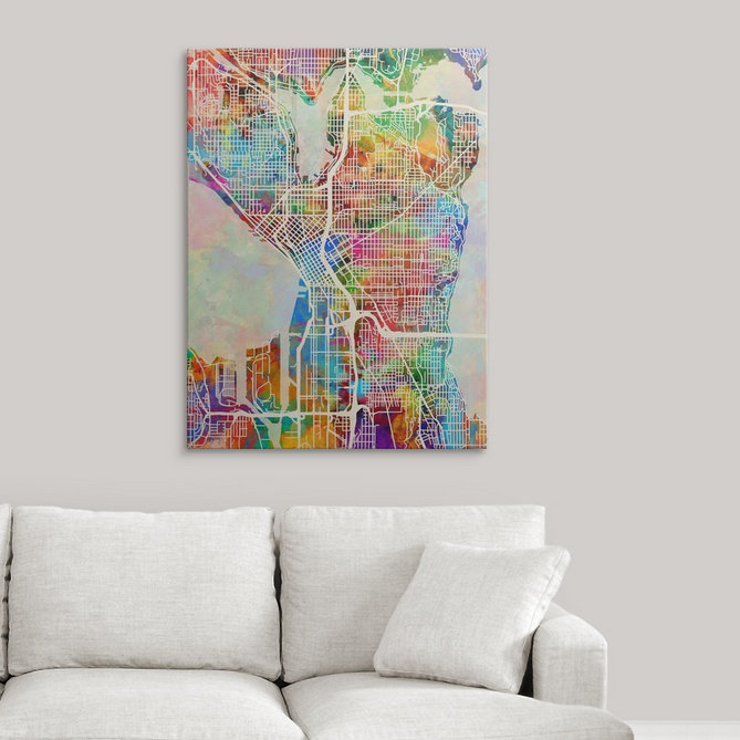 «Seattle Washington Street Map» par Francy, impression, H 36 po x l 27 po x P 1,5 po, Toile