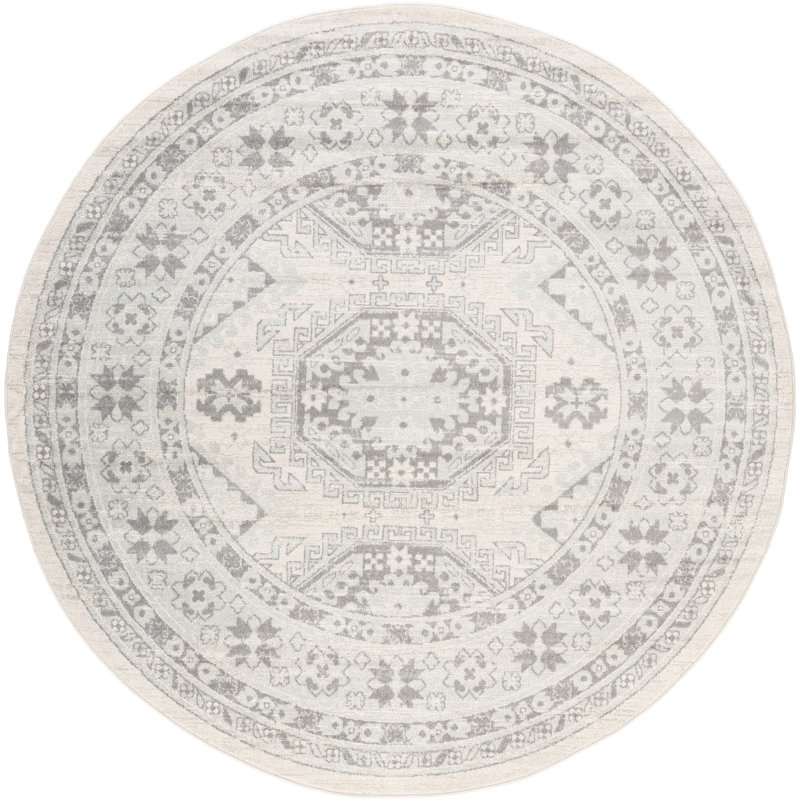 Tapis oriental gris clair / gris moyen / kaki Benelva, Rond 7 pi 10 po