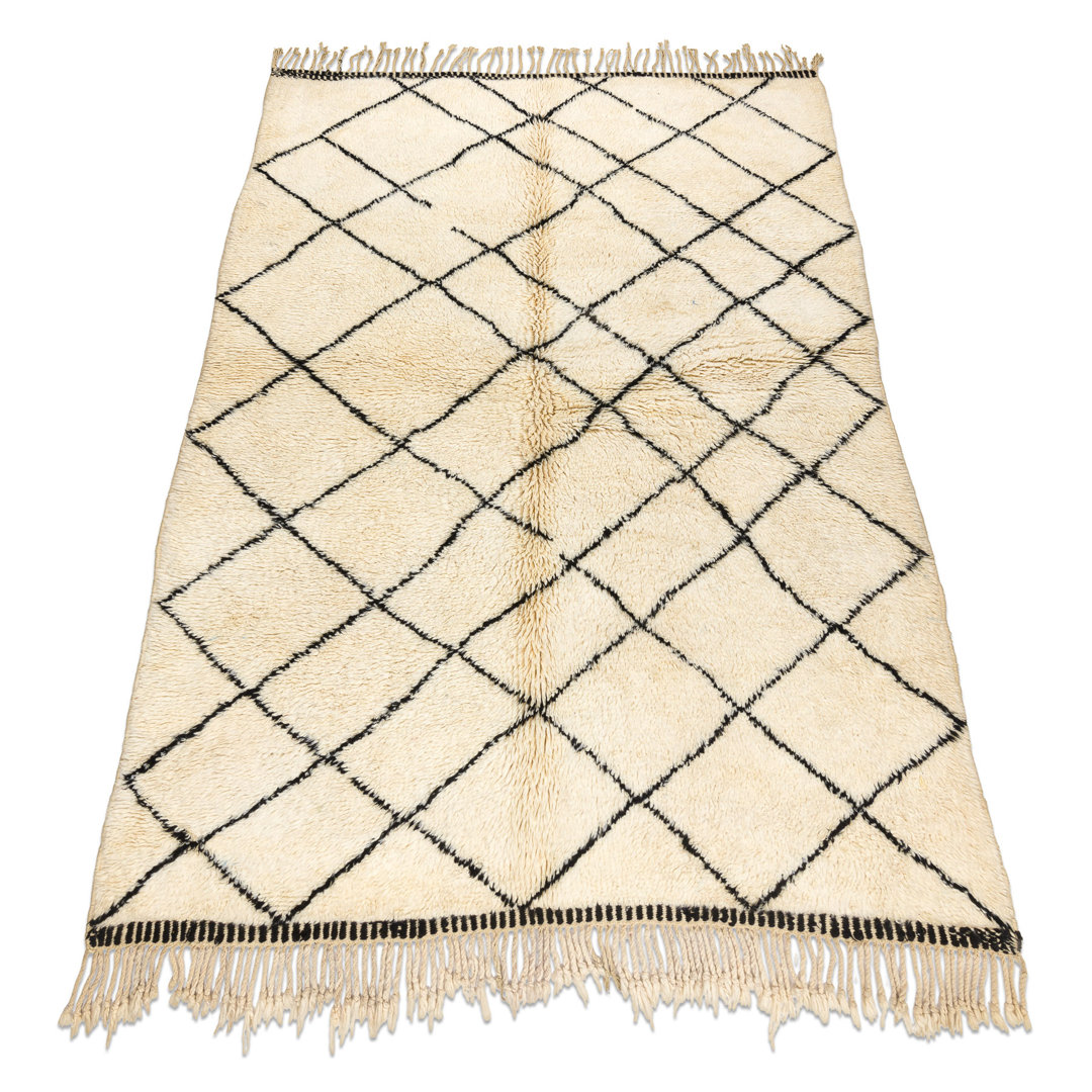 BERBER-Teppich Beni Mrirt Handgewebt Aus Marokko, Gitter -  Beige / Schwarz 170X245 Cm