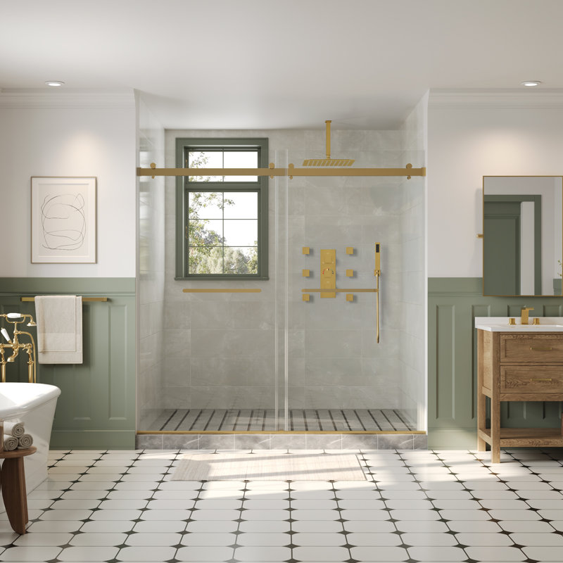 Thermostatic Rainfall Shower System 12" High-Pressure Shower Head with Rough-in Valve, Brushed Gold