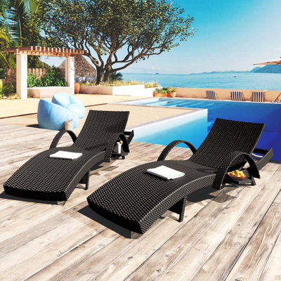 80'' Outdoor Wicker Chaise Lounge Chairs Set Of 2