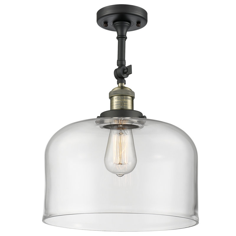 Plafonnier semi-encastré 1 lumière 12 po Temescal, Transparent, Ampoule DEL 6 watts Vinage, Laiton antique noir