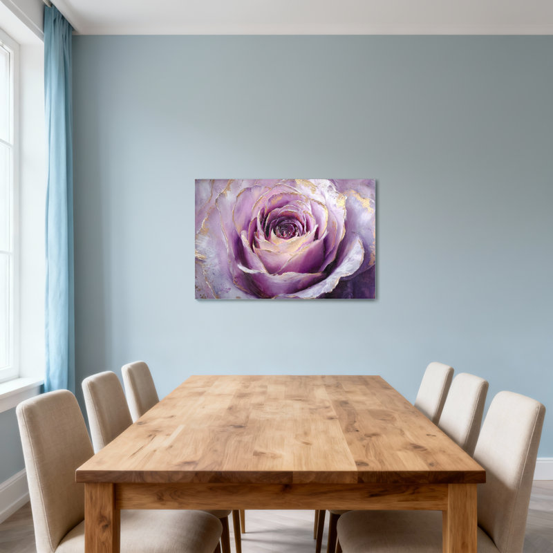 Plantes et fleurs, rose mauve avec des accents dorés, impression sur toile, H 20 po x l 30 po
