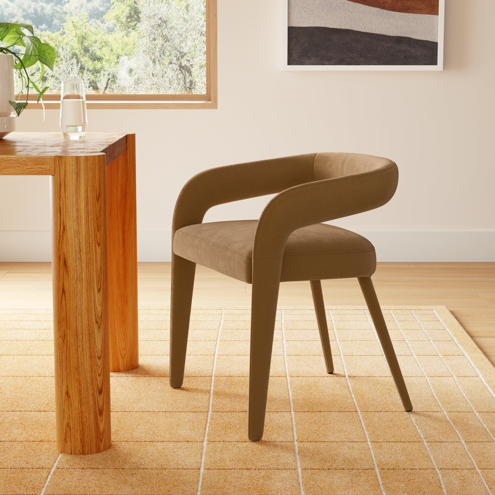 Freddi Velvet Dining Chair, Tan