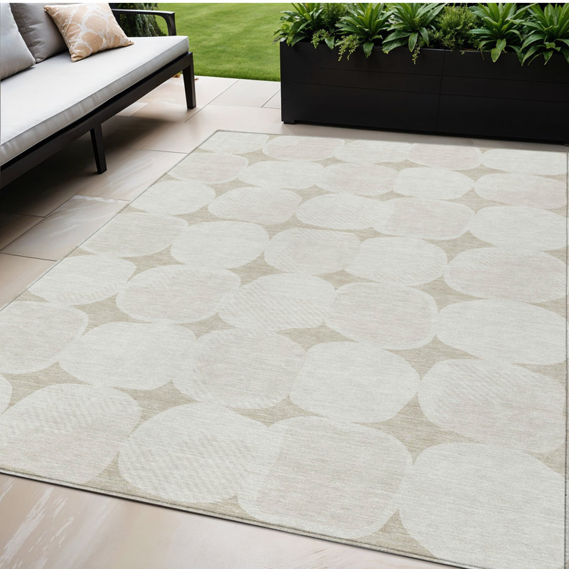 Tapis extérieur lavable abstrait beige et brun 5 pi x 8 pi