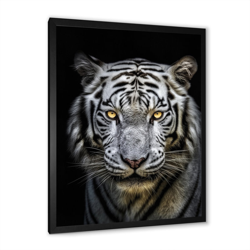 Tigre blanc féroce II - impressions encadrées de tigre, Cadre simple noir, H 44 po x l 34 po x P 1,5 po