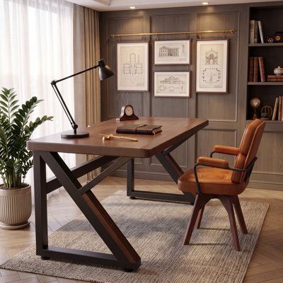 Solid Wood Computer Desk - 55.1-Inch Extra-Long Double Workstation for Home Office or Shared Workspace