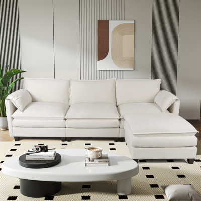 Canapé modulaire en L 108 po, canapé modulaire avec repose-pieds mobile, canapé modulaire moderne, pour le bureau du salon, beige